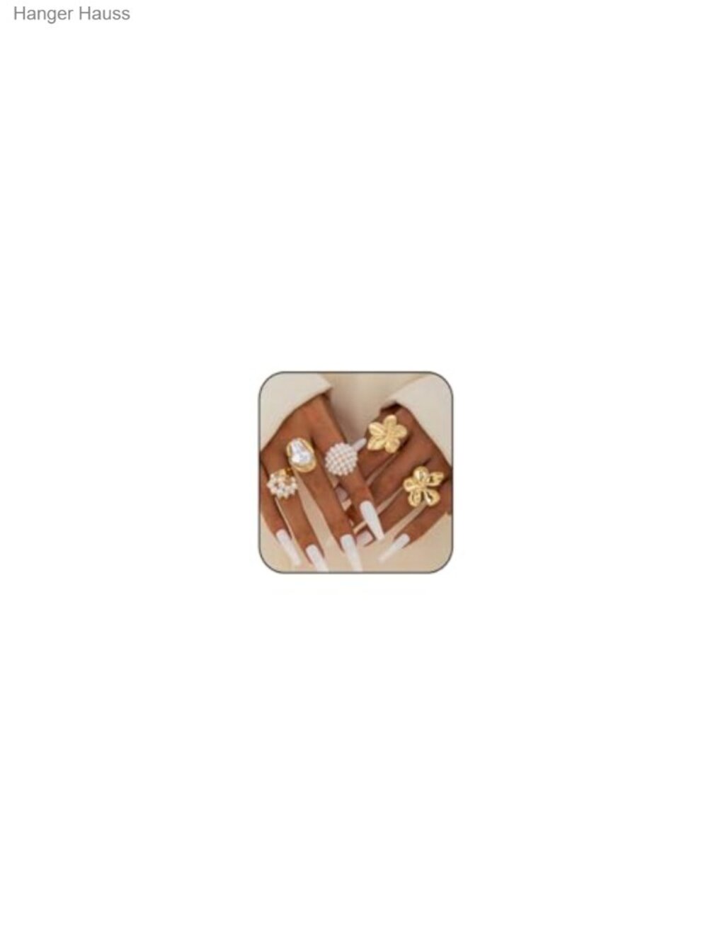 Gold Plated Stackable Rings Set for Women - Chunky Pearl Flower Signet Midi